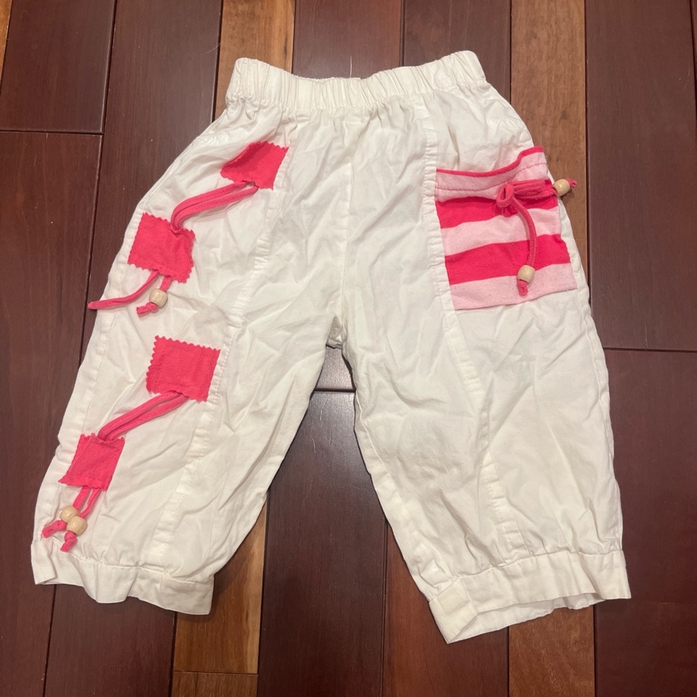 White Kids' Capri Pants with Pink Accents
